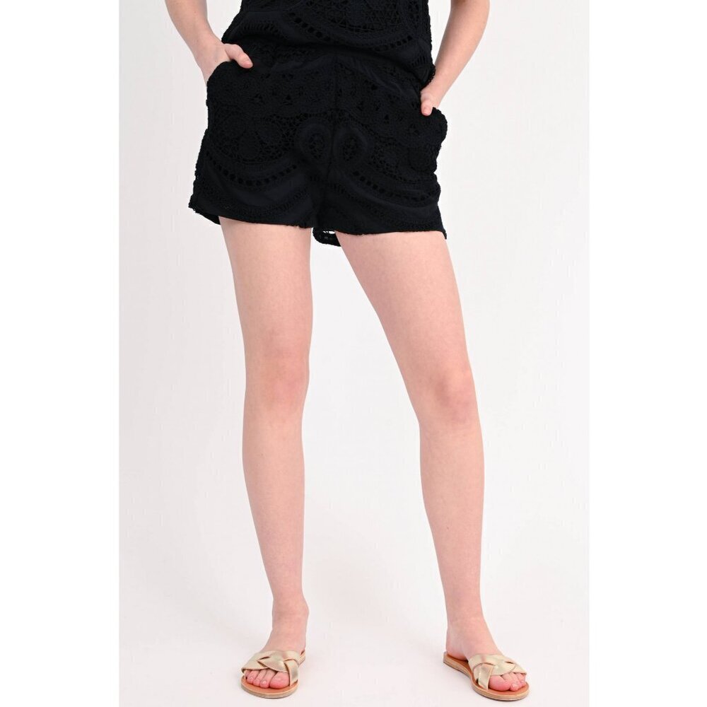 VALERIE KHALFON PARIS SHANGRI CROCHET BLACK SHORTS